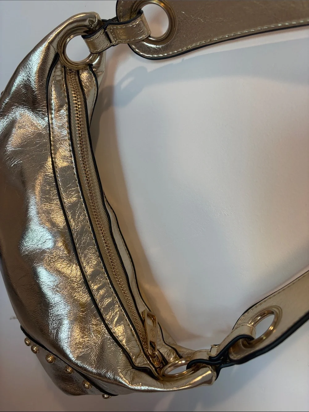 Stradivarius Metallic Gold Studded Shoulder Bag